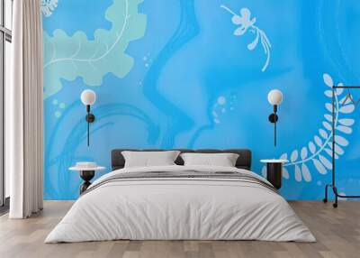 Abstract blue background with white floral designs Wall mural