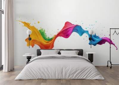 Colorful paint splashes against a white background. Wall mural