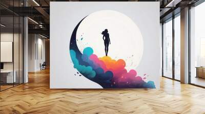 Conceptual image of woman silhouette against white background with vignette Wall mural