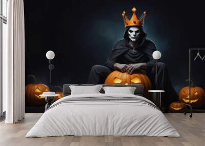 halloween pumpkin with  a devil and pumpkin Wall mural