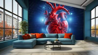 human heart anatomy in blue Wall mural