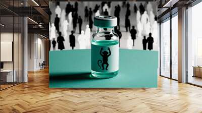 illustatrion of monkeypox virus vaccine with crowd in the background Wall mural