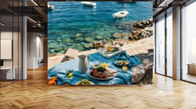 Summer time seaside picnic on a bright airy day Wall mural