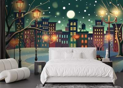 winter night city Wall mural