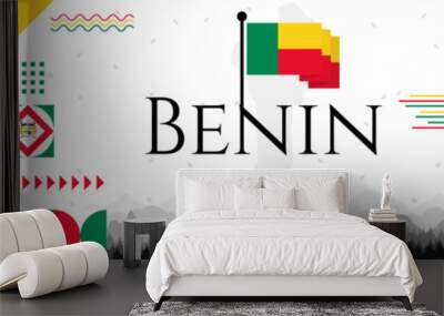 Benin Independence Day abstract banner design with flag and map. Flag color theme geometric pattern retro modern Illustration design. Green, Yellow and Red flag color template. Wall mural