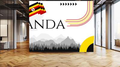 The Uganda Independence Day abstract banner design with flag and map. Flag color theme geometric pattern retro modern Illustration design. Red, yellow and black color template. Wall mural