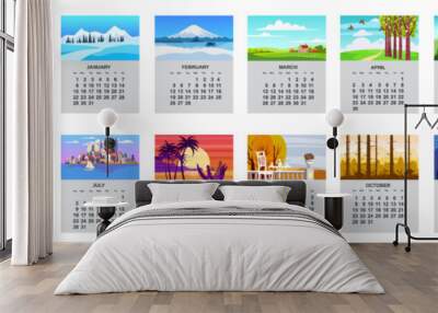 Calendar 2023 landscape natural backgrounds of four seasons Wall mural