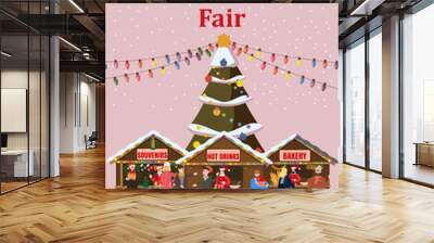 Christmas Fair poster. Xmas fair card with decorated Christmas tree Wall mural