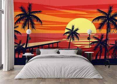 Summer holiday season. Tropical exotic beach sunset ocean sea Wall mural