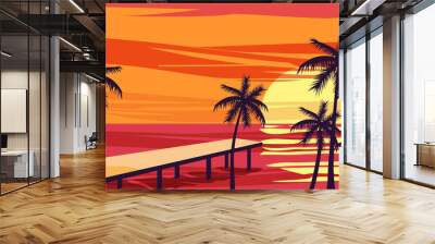 Summer holidays background. Sunset View berth sea ocean poster Wall mural