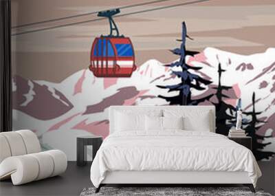 Travel resort Aspen Ski poster retro. Colorado USA winter landscape travel card Wall mural