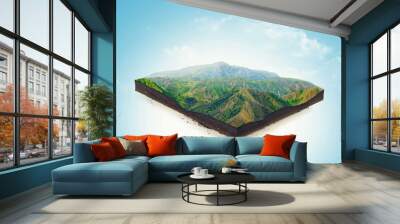 Isolated a cross section of ground with mountains and meadows. 3d illustration Wall mural