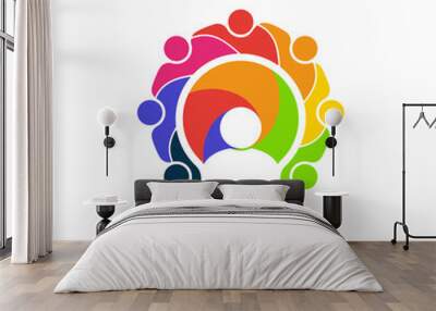 simple light bulb with people vector logo Wall mural