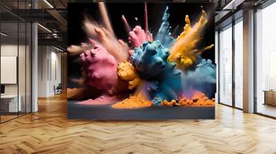 Explosion of colored powder on black background  Wall mural