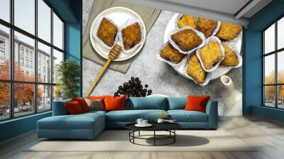 Fried Makrout or makroud - Algerian semolina, dates and honey sweets, traditional North Africa sweet food for islam with coffee Wall mural