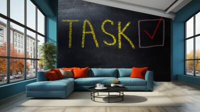 handwriting and drawing task with checklist box, Task accomplished concept Wall mural