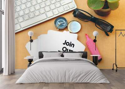 join our team concept, desktop : paper and keyboard, compass, eyeglasses Wall mural