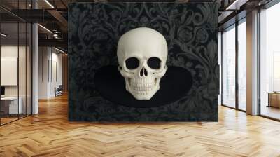 Creepy Skull Embroidery on Black Halloween Hat for Spooky Costume Fun Wall mural