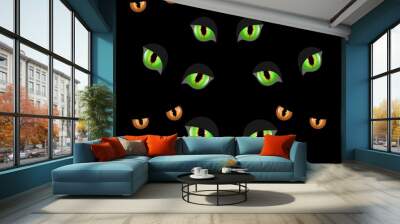 Spooky eyes.  Vector illustration of animal eyes isolated on black background. Scary eyce for halloween composition Wall mural