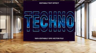 Techno editable text effect, lettering typography font style, retro 3d text for tittle Wall mural