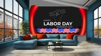 USA Labor Day greeting card with brush stroke background in USA national flag colors and handwritten text Happy Labor Day. Vector illustration. Wall mural