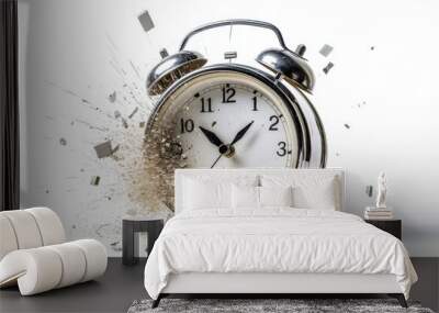 An alarm clock mid-explosion pieces flying Wall mural