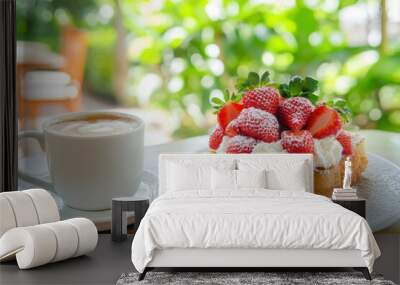 French toast topped with powdered sugar and strawberry Wall mural