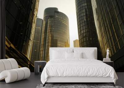 Modern business district architecture with tall glass towers Wall mural