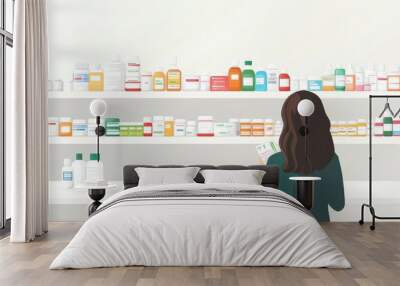 Vector illustration of a pharmacist preparing medicine Wall mural