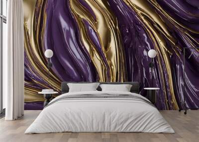 Golden and purple abstract background wallpaper illustration background 3d design swirl liquid Wall mural