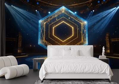 Showcase scene luxury golden and blue lights and unique spotlight on the floor Wall mural