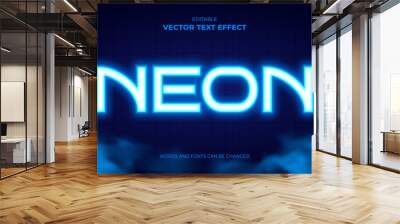 blue neon glow editable text effect Wall mural