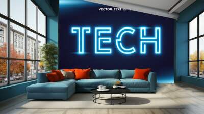 blue tech editable glow text effect Wall mural