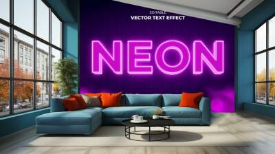 pink neon light editable text effect Wall mural