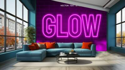 purple neon glow editable text effect Wall mural