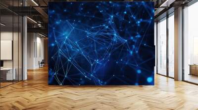 Abstract dark blue technical background. Technology background with line and dot particles surface Wall mural