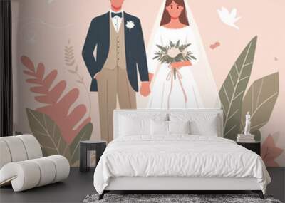 bride and groom wedding dress. flat design style vector graphic illustration Wall mural