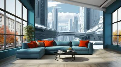 futuristic city with skyscrapers backgrounds Wall mural