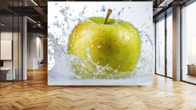 green apple with water splash isolated on white background Wall mural