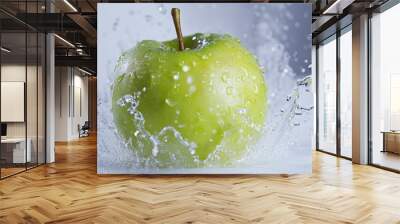 green apple with water splash isolated on white background Wall mural