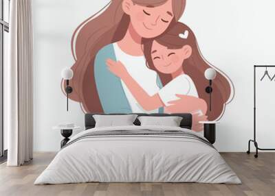 mother holds her son with care and love. Happy Mothers Day concept with mom and small boy. Vector illustration Wall mural