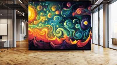 Psychedelic swirls of color in abstract art Wall mural