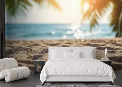 Tropical summer sand beach and bokeh sunlight Wall mural