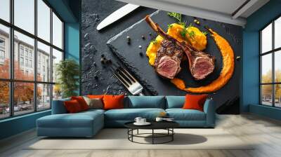 Modern French Cuisine Roasted Lamb Neck Rack Served Wall mural