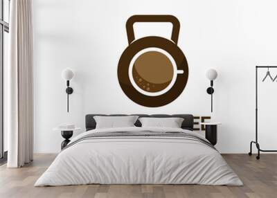 coffee cup fitness gym concept. Vector logo, label, icon or emblem with coffee cup and barbell shape. workout and bodybuilding. Wall mural