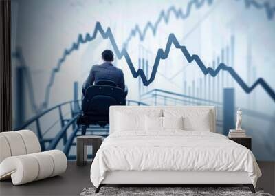 financial analyst riding a stock market roller coaster, with copy space Wall mural