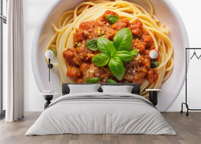 Portion of pasta bolonesse isolated on transparent background Wall mural