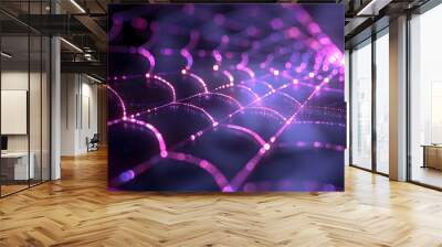 Digital spider web green and violet 3D rendering High quality photo Wall mural