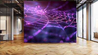 Digital spider web green and violet 3D rendering High quality photo Wall mural