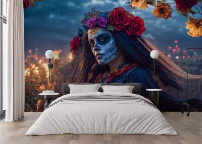 AI-generated image of Día de los Muertos Day of the Dead celebration a unique and colorful event and culture that emphasizes remembrance and the continuity of life Wall mural